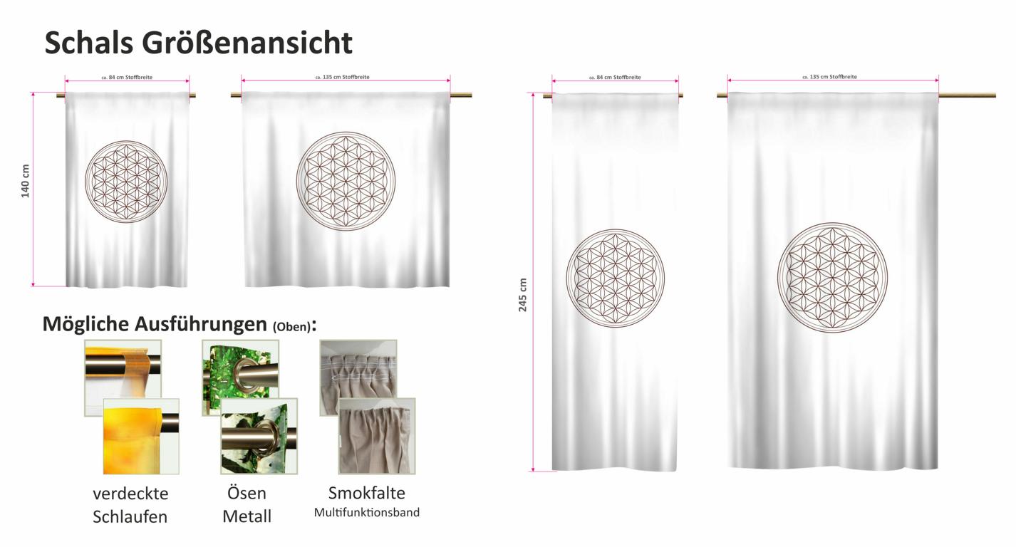 Schlaufenschal Ösenschal Vorhang mit Zugband Blume des Lebens coffee braun